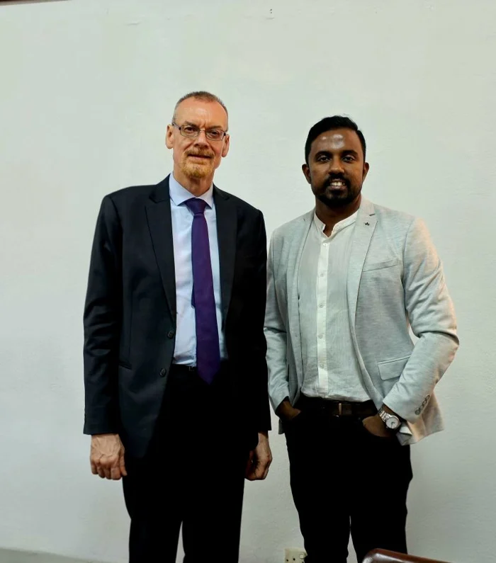 Photo shared with Sanjeewa’s account of his meeting with Rémi Lambert.