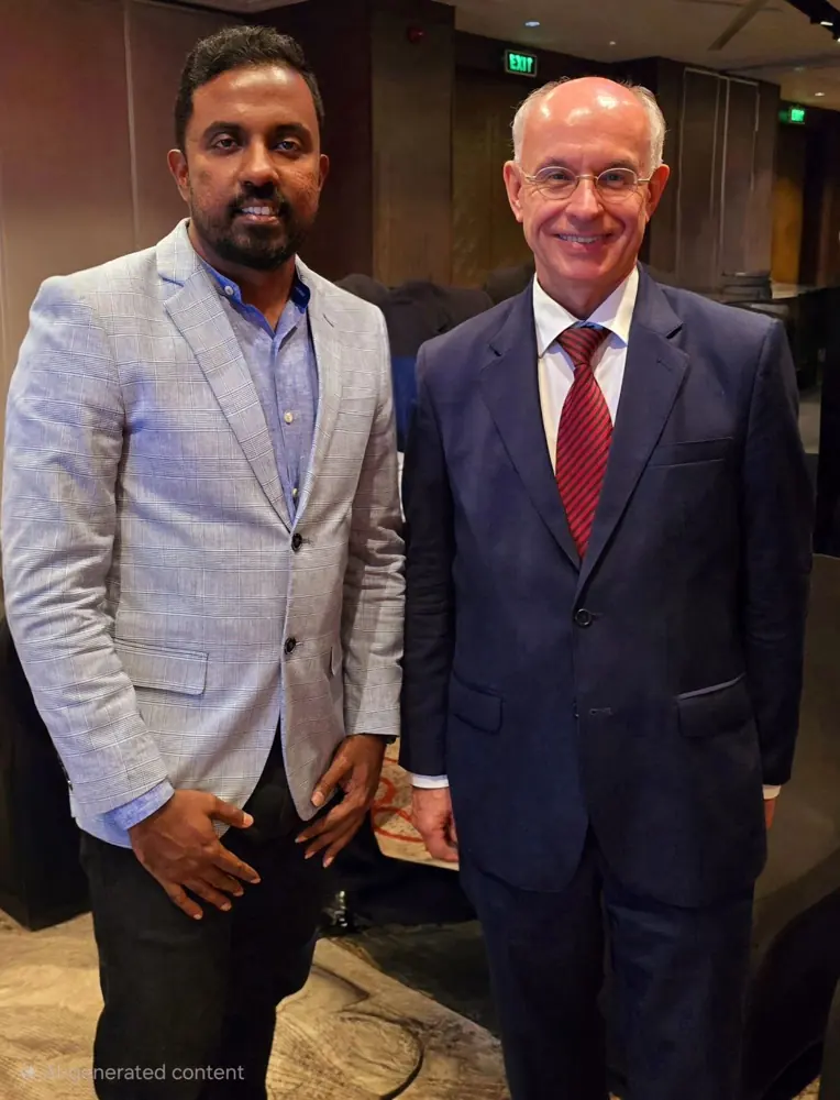Sanjeewa meeting Dr Felix Neumann, Germany’s ambassador at the time.
