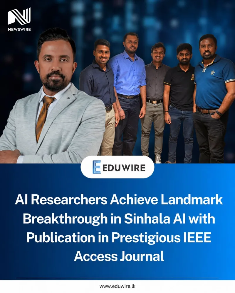 Newswire and Eduwire graphic announcing the Sinhala AI research.